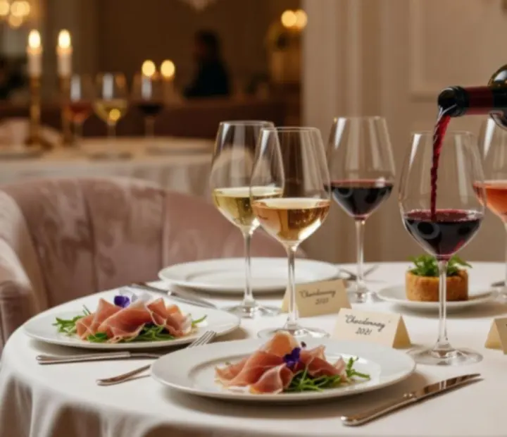 Detail sklenek vína během řízené degustace ve vinném salonu