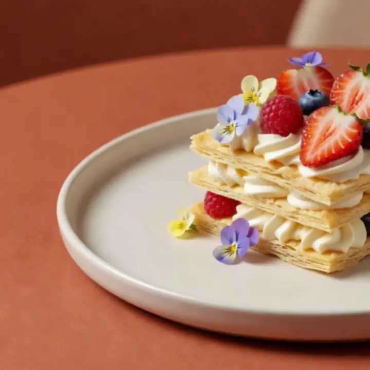 Elegantně servírovaný moderní dezert v restauraci Vinný Salon