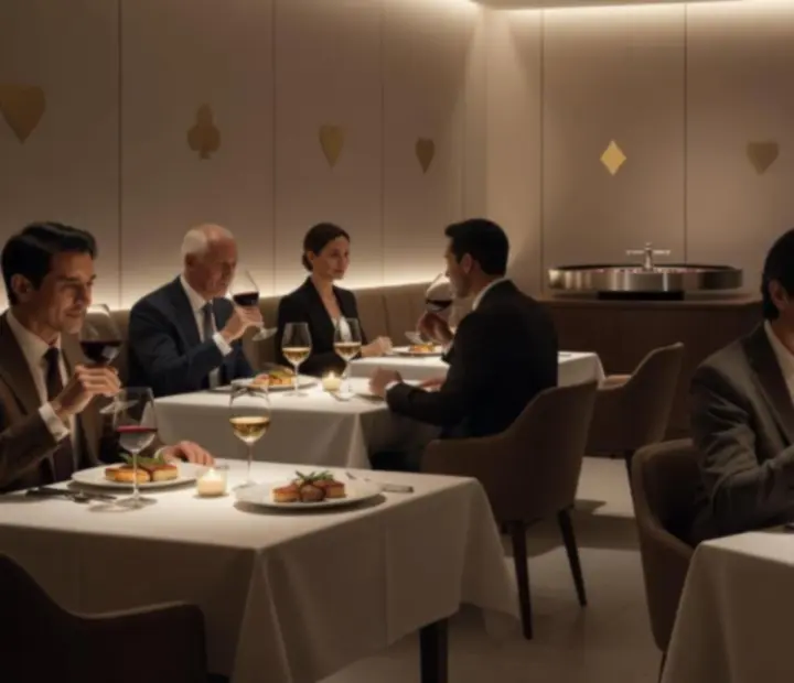 Světlý interiér restaurace Vinný Salon s prostřenými stoly a tlumeným osvětlením