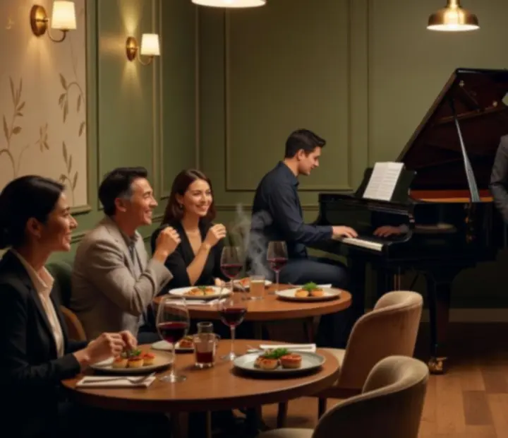 Živá jazzová kapela hrající v jemně nasvíceném vinném salonu