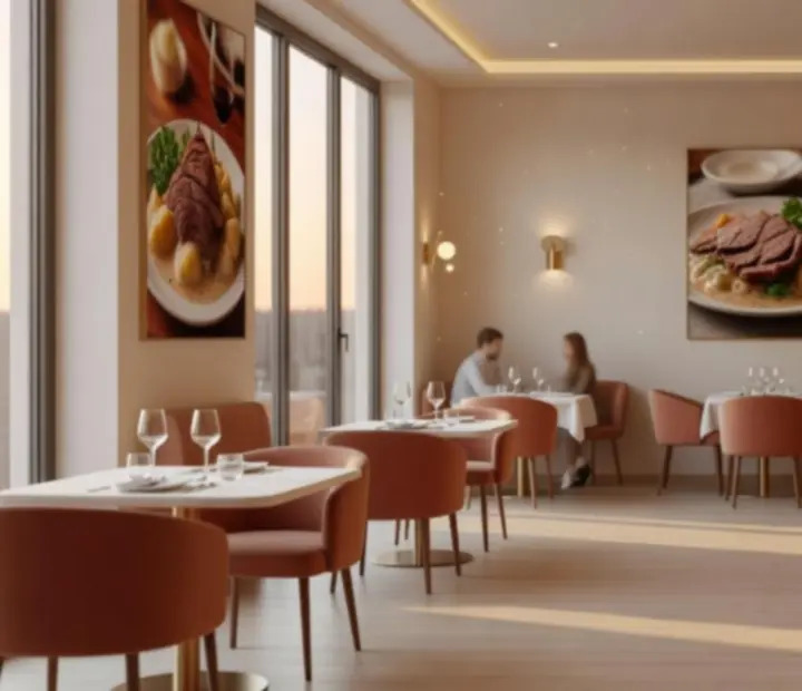 Moderní a vzdušný interiér restaurace Vinný Salon připravený na večerní akci